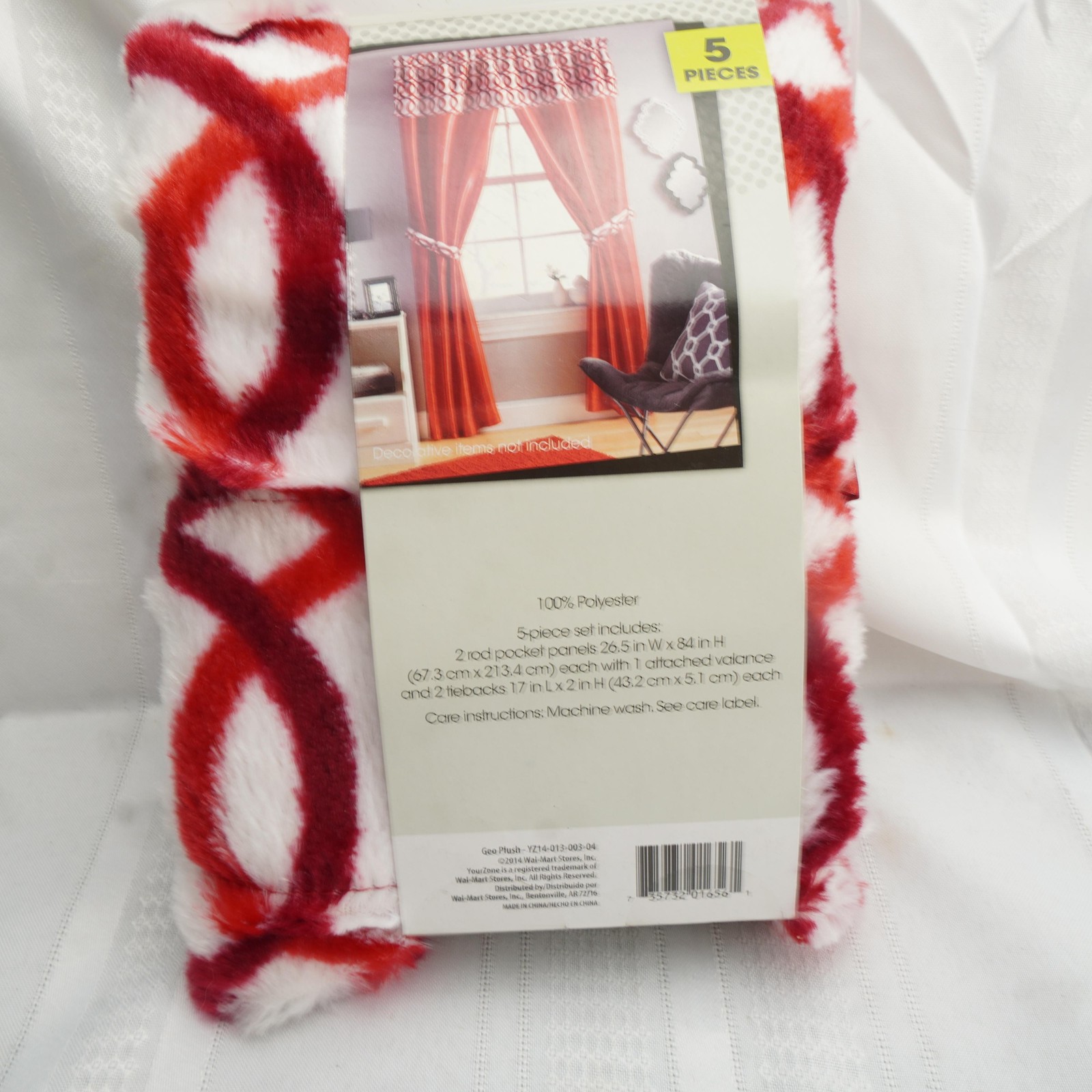 Your Zone 84-Inch Plush Circles Window Set 5 Piece Red Curtains Valance Tiebacks