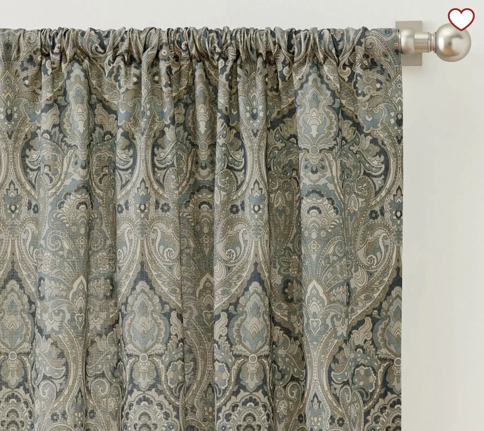 Pottery Barn Mackenna Drapes Set 2 Blue 50x 84 Curtains Medallion Paisley New