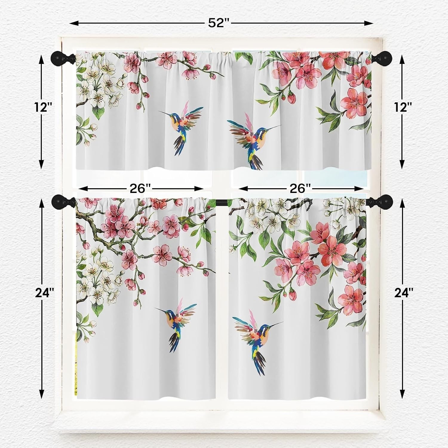 Flower Bird Kitchen Curtains Spring Butterfly Window Curtains Valance and Tier