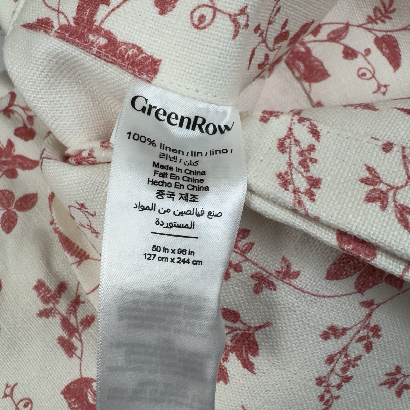 GreenRow Rosie Bloom Printed Linen Curtain Drape 50”x96” Unlined Pinch Pleated