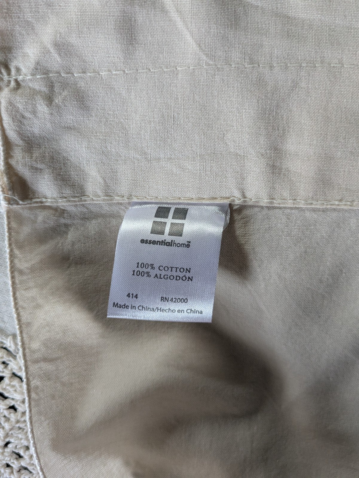 Essential Home Linen Valance Curtain Cream Ivory with Crocheted Edge 14x 57