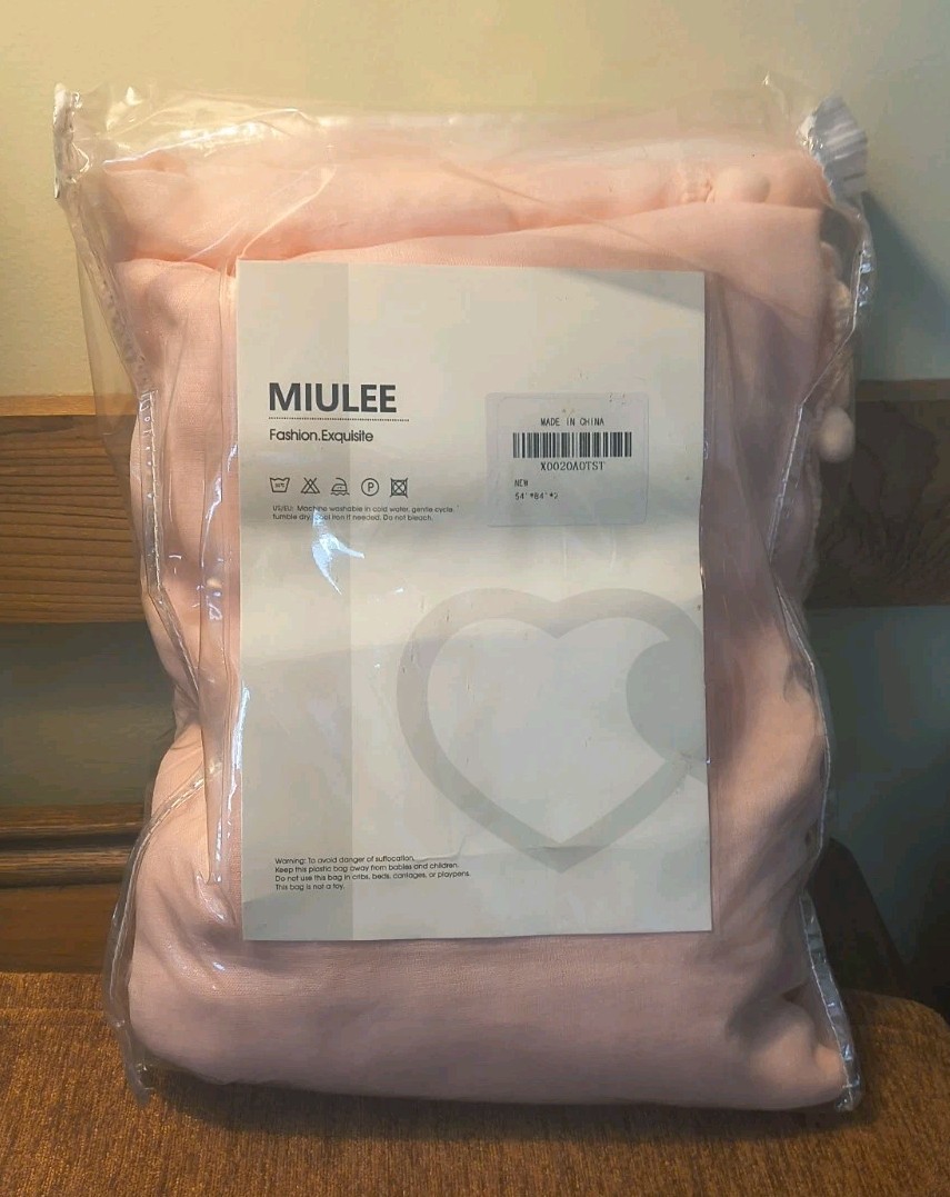 NWT MIULEE Curtains- Panels Pom Pom Tasseled White 84″ Sheer Pink 2 Panels