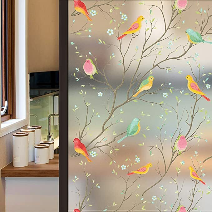 Bird&Tree No Glue Static Decorative Privacy Window Films for Glass 17.7″x78.7″