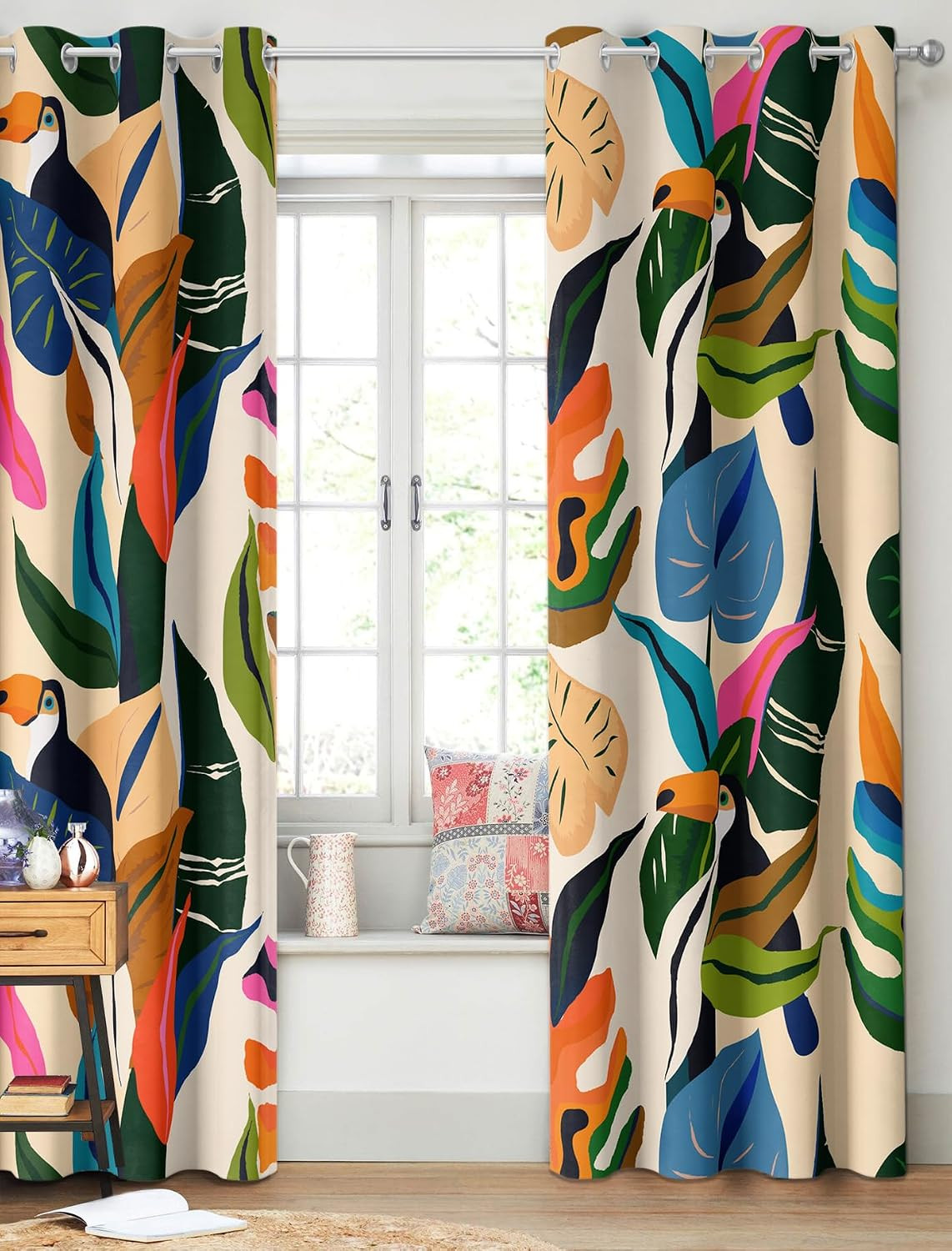 Colorful Tropical Plant Curtains Abstract Palm Leaf Window Treatments 84 Inch Lo