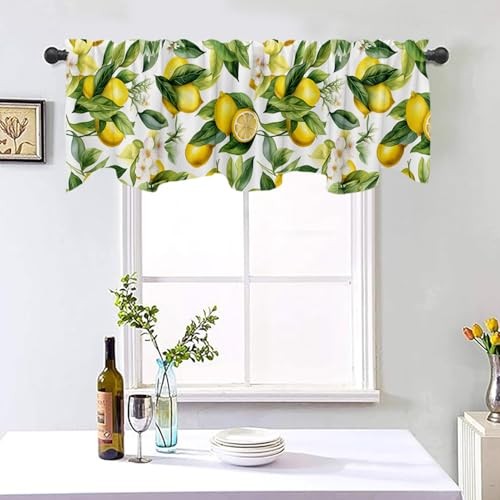 Nature Exotic Lemon Tree Branches Treatment Valance Watercolor Plant Fruit Art