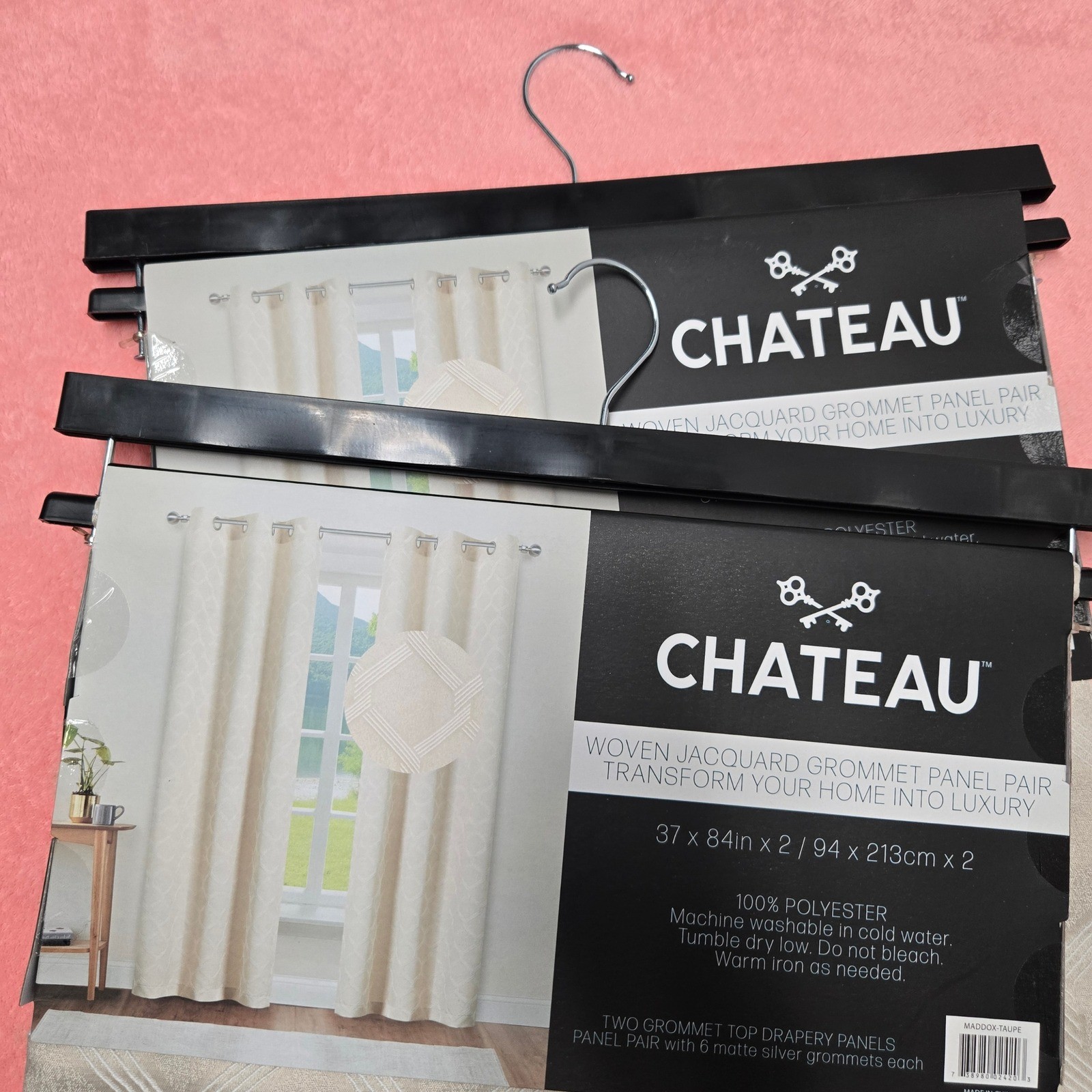 Chateau Woven Jacquard Maddox-Taupe 37×84 Grommet Curtain Panel Pair (2 Panels)