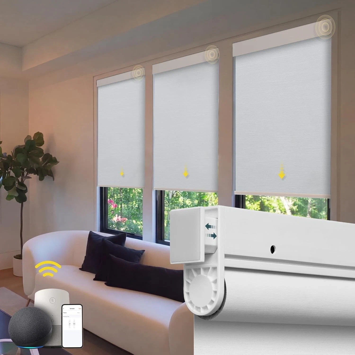 Motorized Blinds No Drill Automatic Blinds Windows Cordless Shades 44 x72 WHT