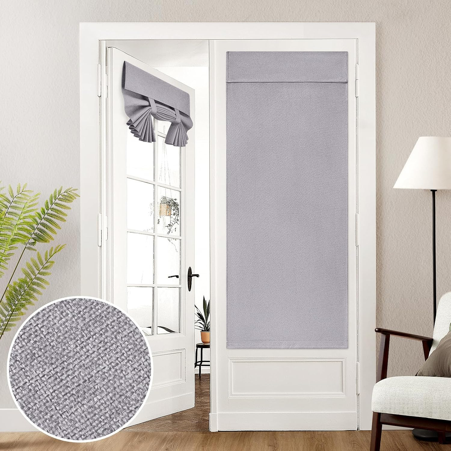 100% Linen Blackout French Door Curtains, Privacy Door Window Curtains, 26 X 68