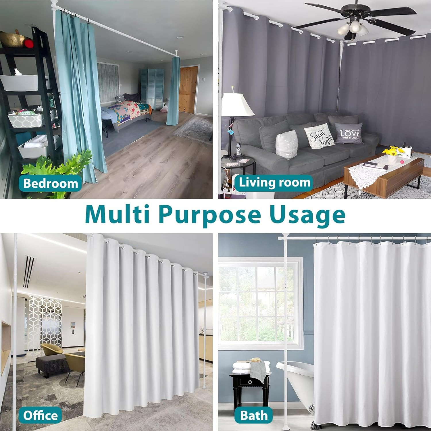 Adjust Room Divider Partition Tension white Rod Bar for 28-70″ W | 48-120 inch H