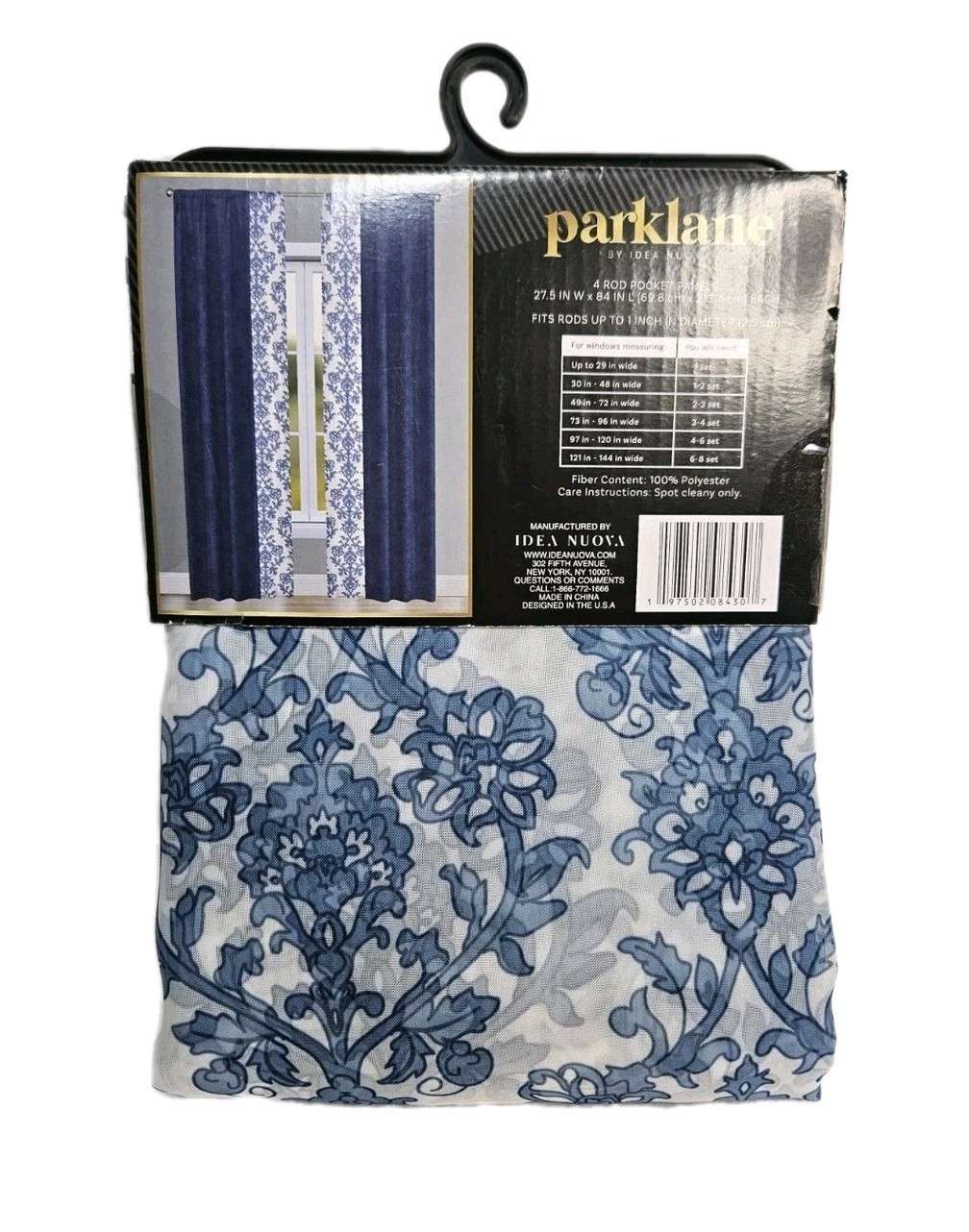 Parklane Idea Nuova 4 Piece Set Blackout Window Panels 27.5x84in Blue/floral