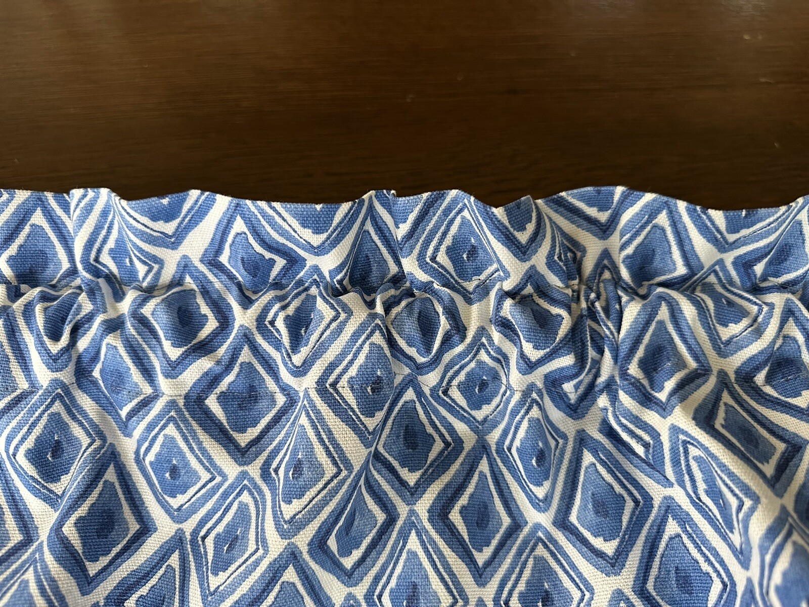Contemporary, Modern Geometric Valance in Shades of Blue, Soft White