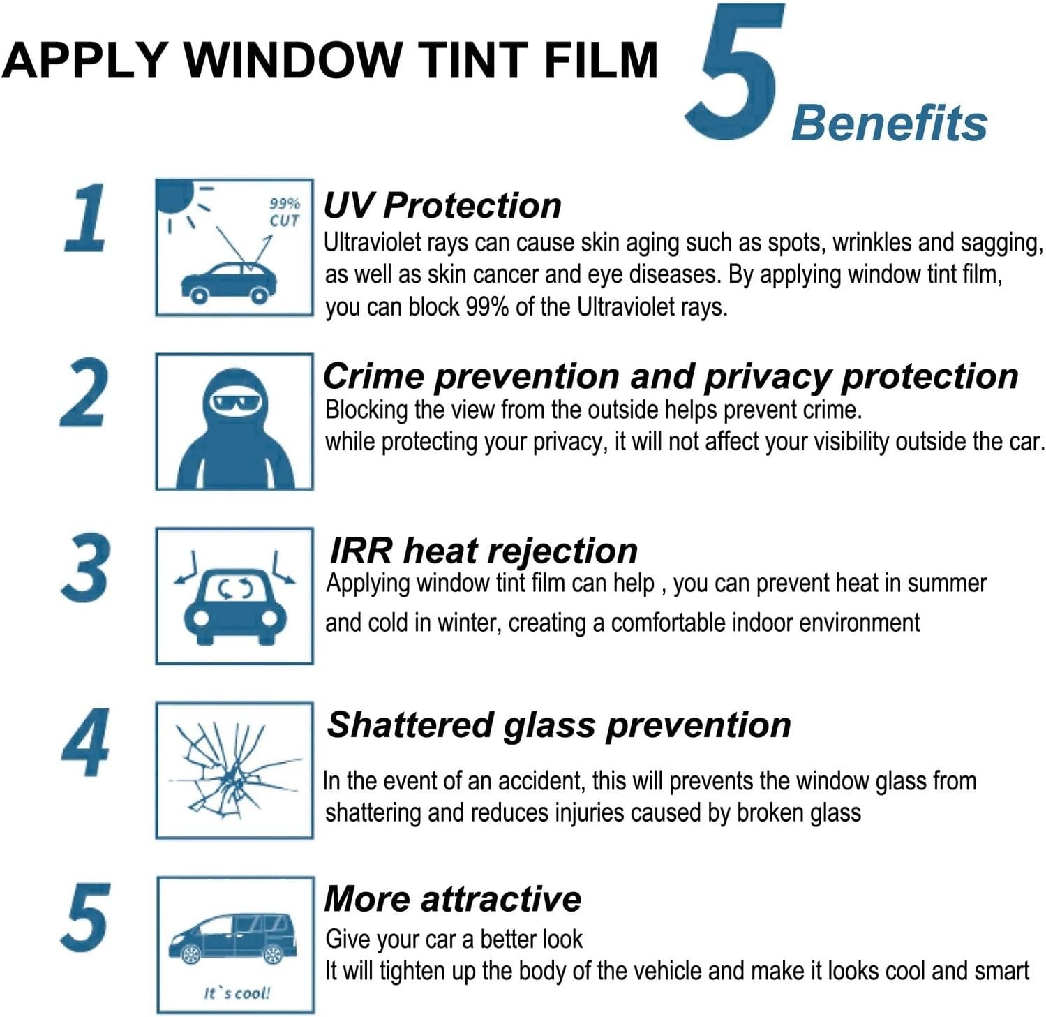 20″ x 10FT Uncut Car Window Tint Film Roll 5-35% VLT For Car Home & Office Glass