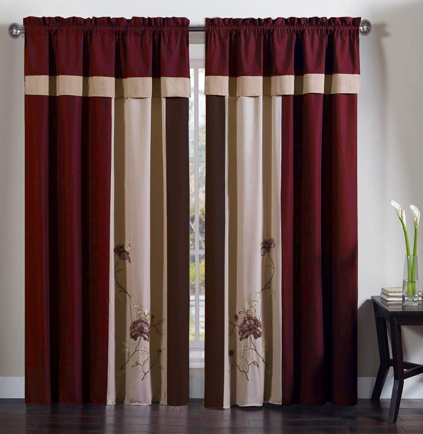 Amelia 4-Piece Multicolor Floral Jacquard Patchwork Curtain/Drape Set Sheer