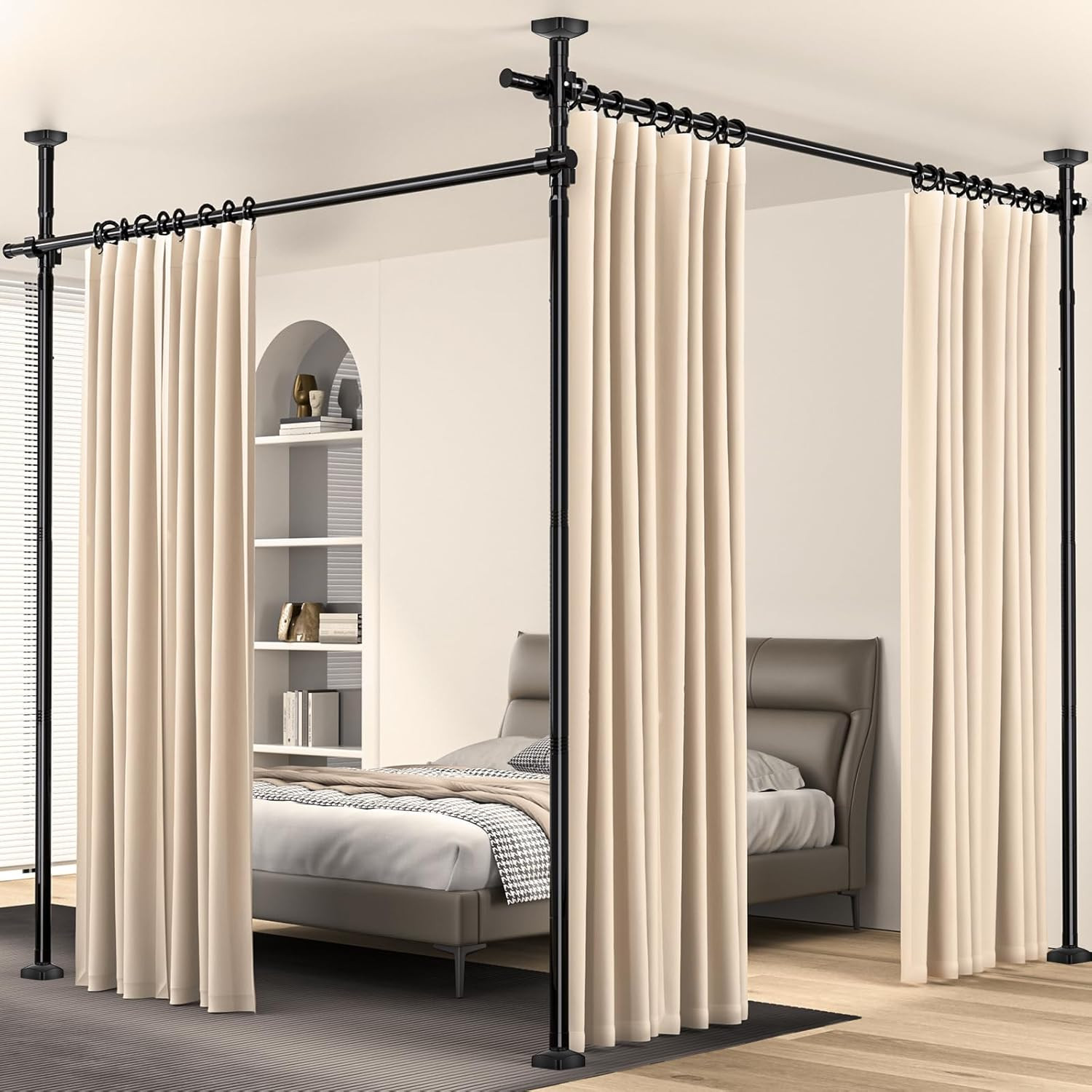 Room Divider, Tension Curtain Rod No Drilling,4-10Ft(H) 28-140Inch(W) Wall Divid