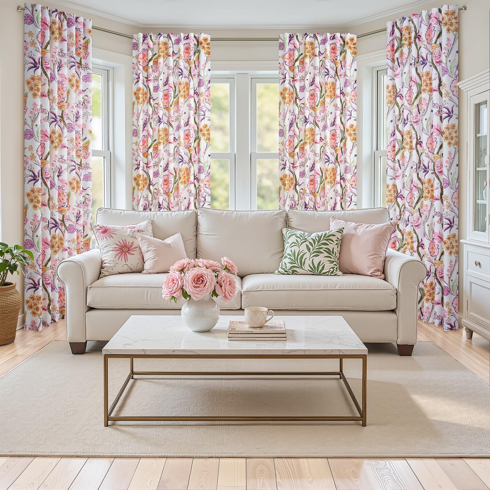 Nursery Curtains Pink Butterfly Floral Drapes for Girls Room, 84 Inch Length,…