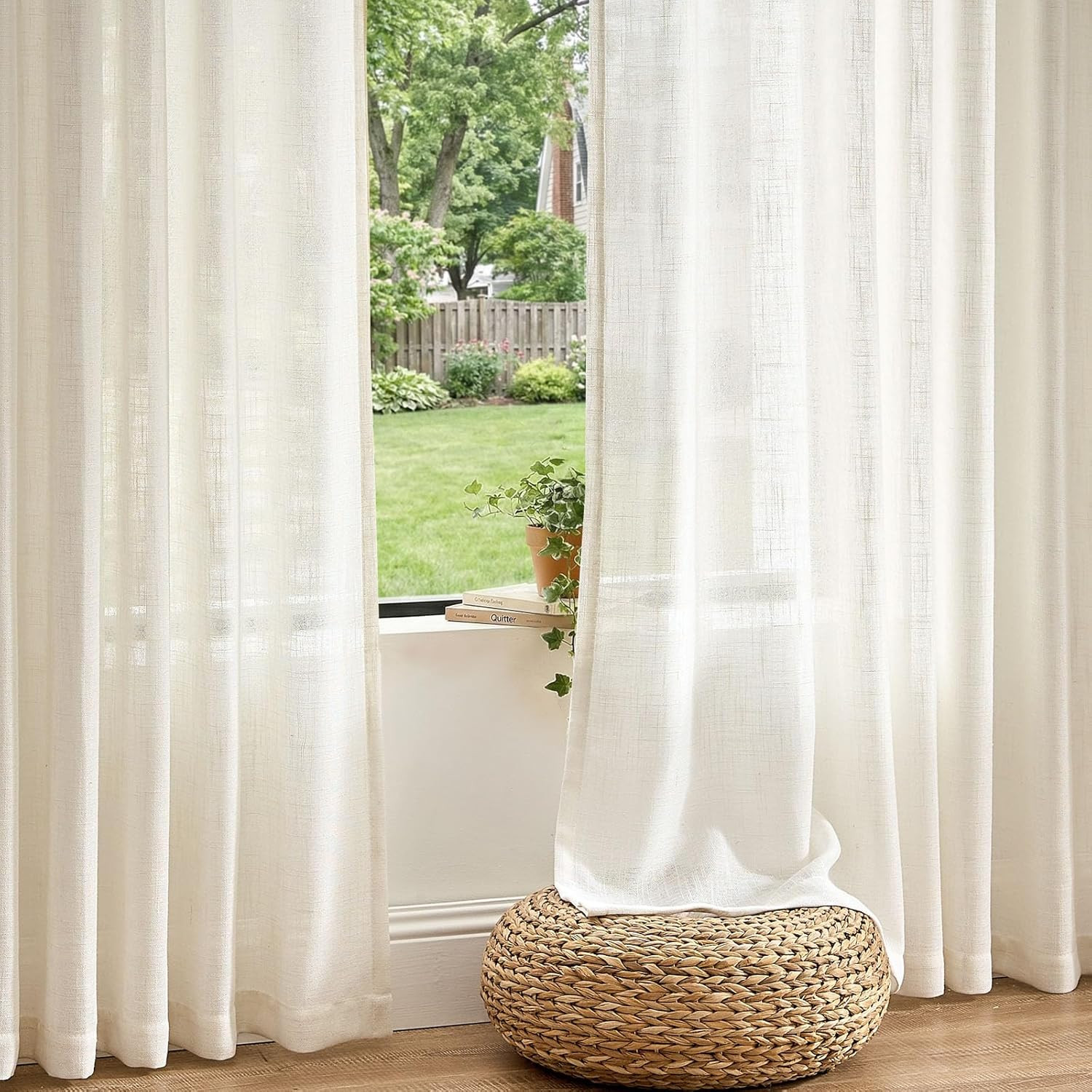 jinchan Natural White Pinch Pleated Curtains 84 Inches Long for Living Room Line
