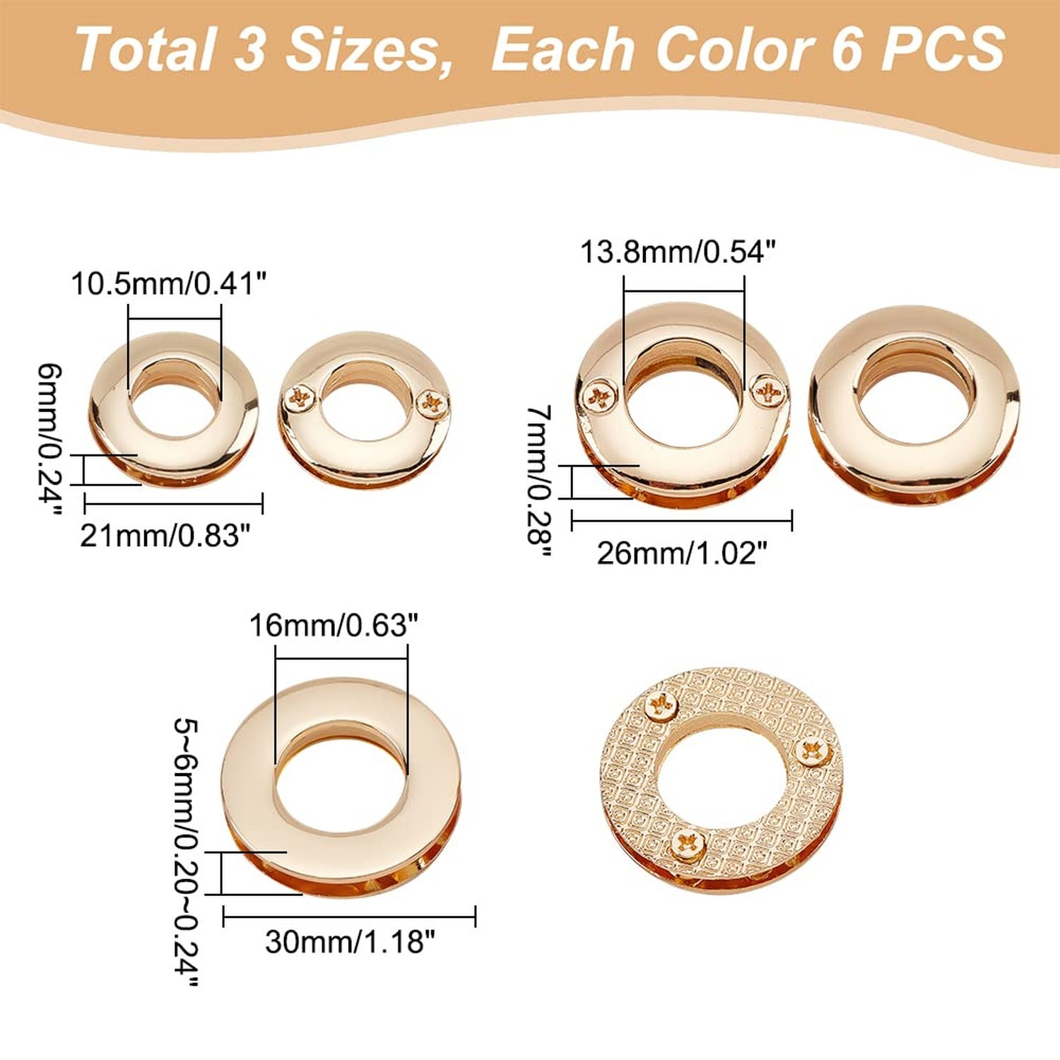 WADORN 18Pcs Metal Screw-in Together Eyelets Grommets, 10.5/13.8/16mm Alloy R…