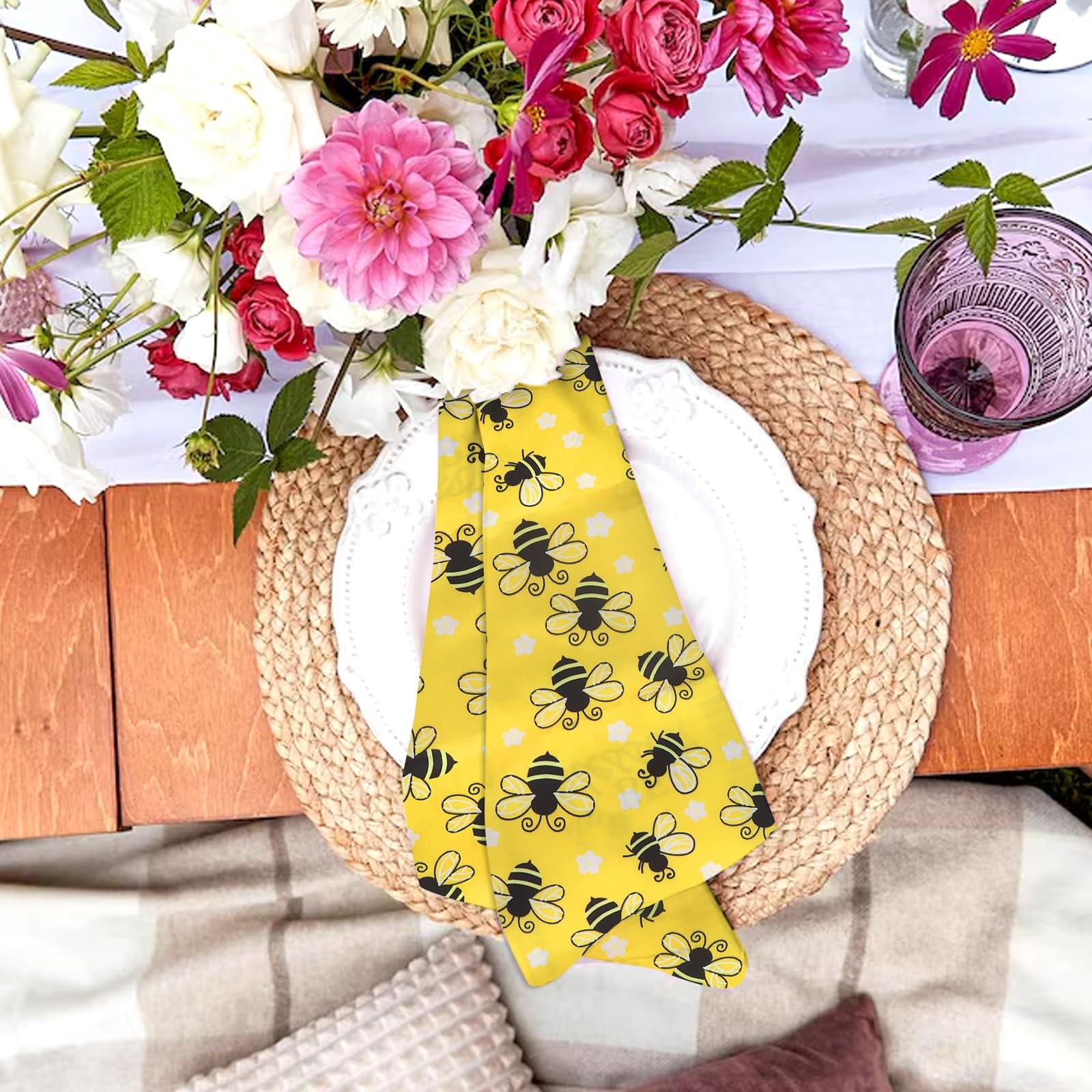 Spring Wreath Sash for Front Door Yellow Bees Sash Holiday Wreath Accessories…