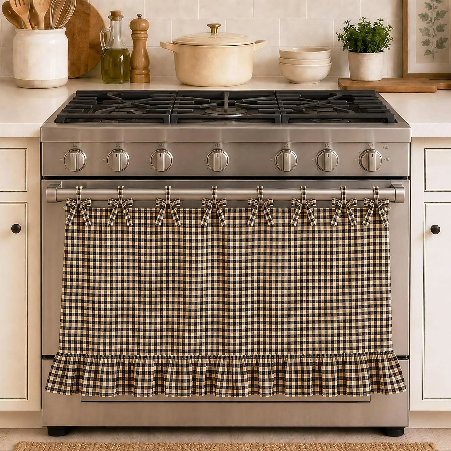 Handmade Oven Skirt Curtain for Door Kitchen Dishwasher Hidden Curtain with Vint