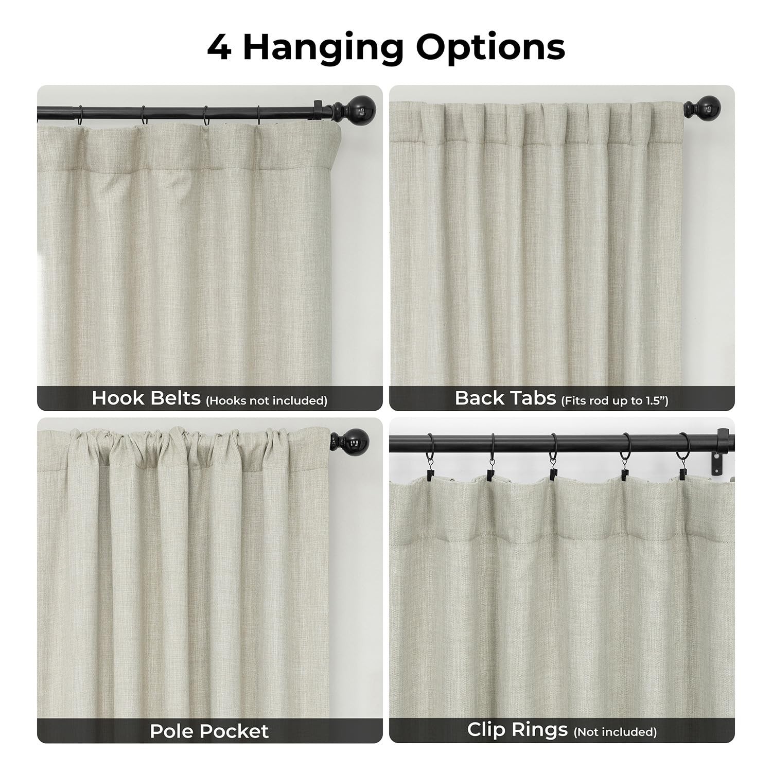 – Faux Linen Curtains for Living Room (1 Panel) – 50W X 120L – Textured Room …