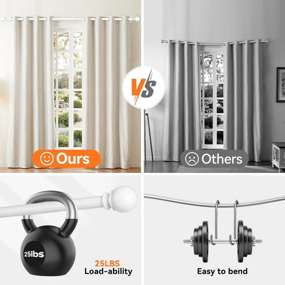 White Curtain Rods for Windows 28 to 48 Inch, 5/8″ Diameter Heavy Duty Metal Sta