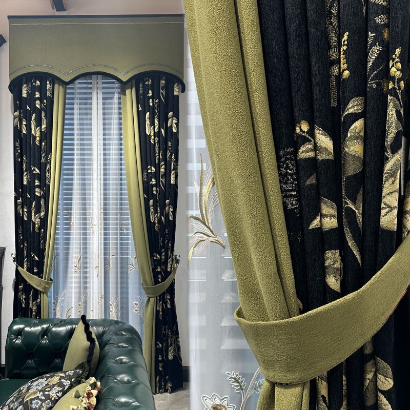 Retro American French chenille embroidered cloth curtain valance tulle M1742