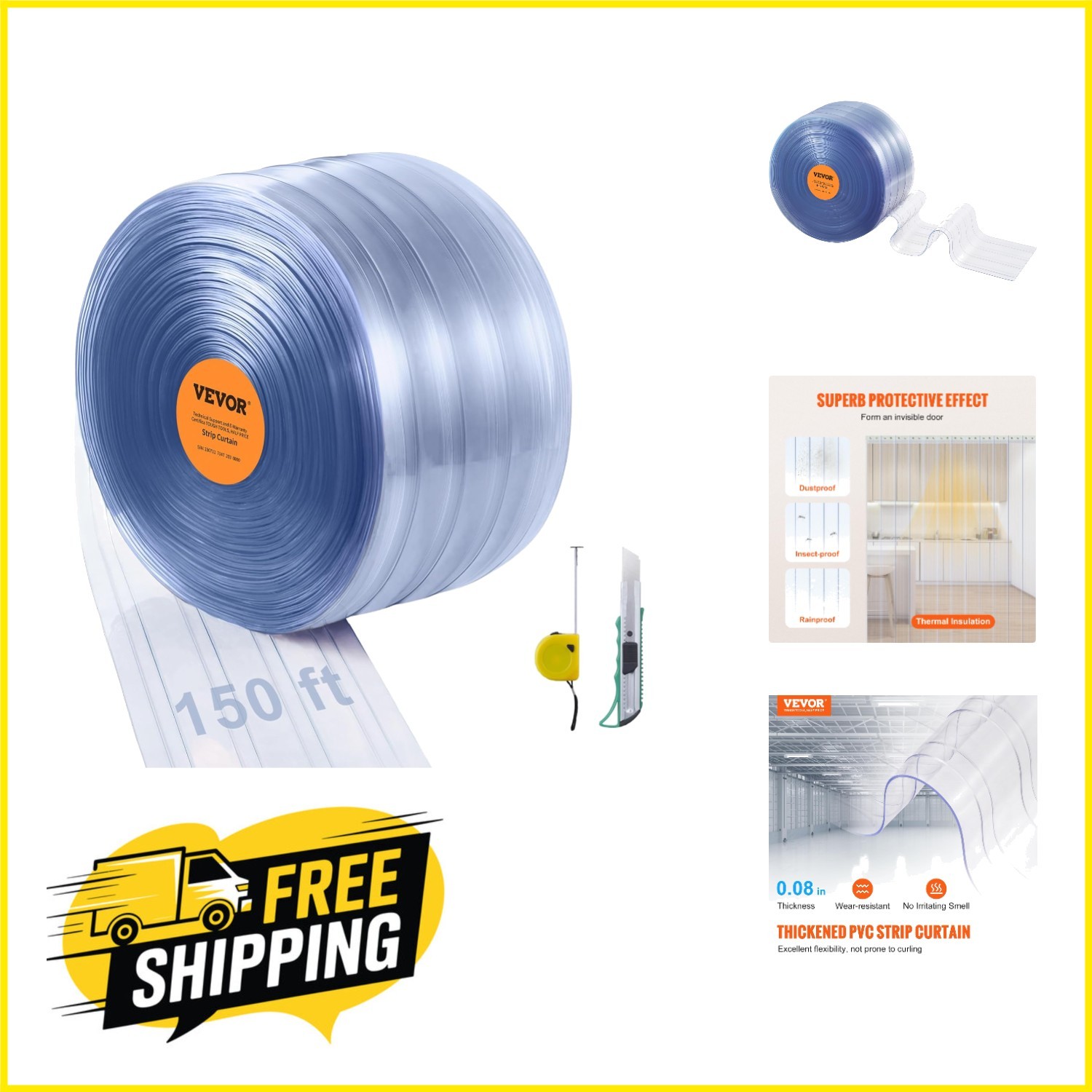 Durable 150′ x 8” PVC Strip Curtain – Ideal for Commercial Freezers & Pet Doors