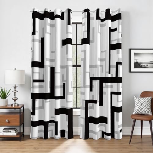 Modern Blackout Curtains for Bedroom 52″W x 96″L (Pack of 2) Black and White