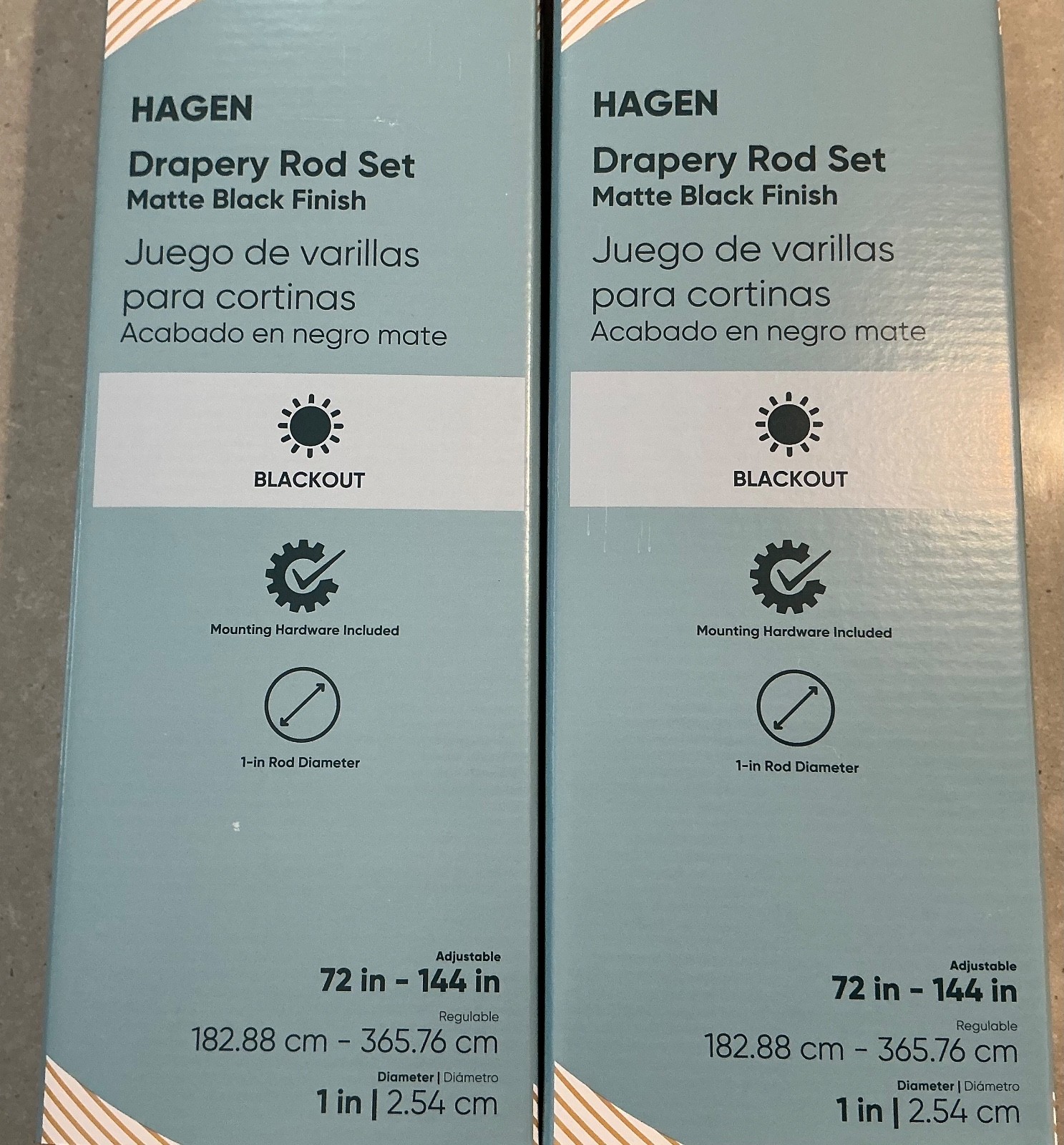 NEW! SEALED ORIGIN 21 HAGEN METAL DRAPERY ROD 2 SETS 72”-144” MATTE BLACK FINISH