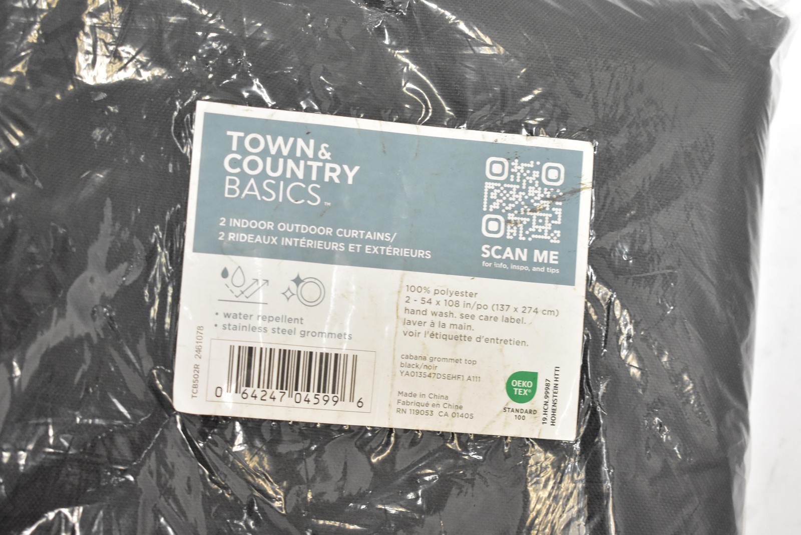 Town & Country Basics Panels Made To Measure Black Grommet Water-Repellent