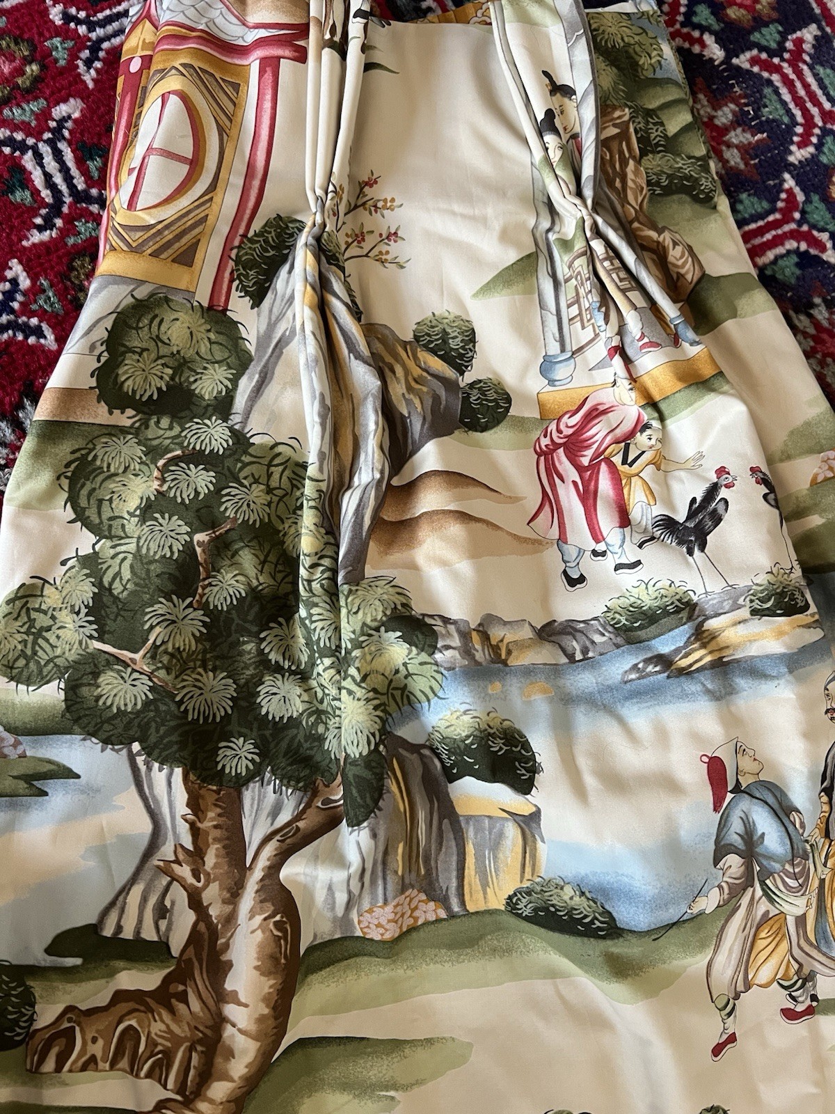 Custom triple pleat drapes Scalamandre Shanghai traditional chinoiserie