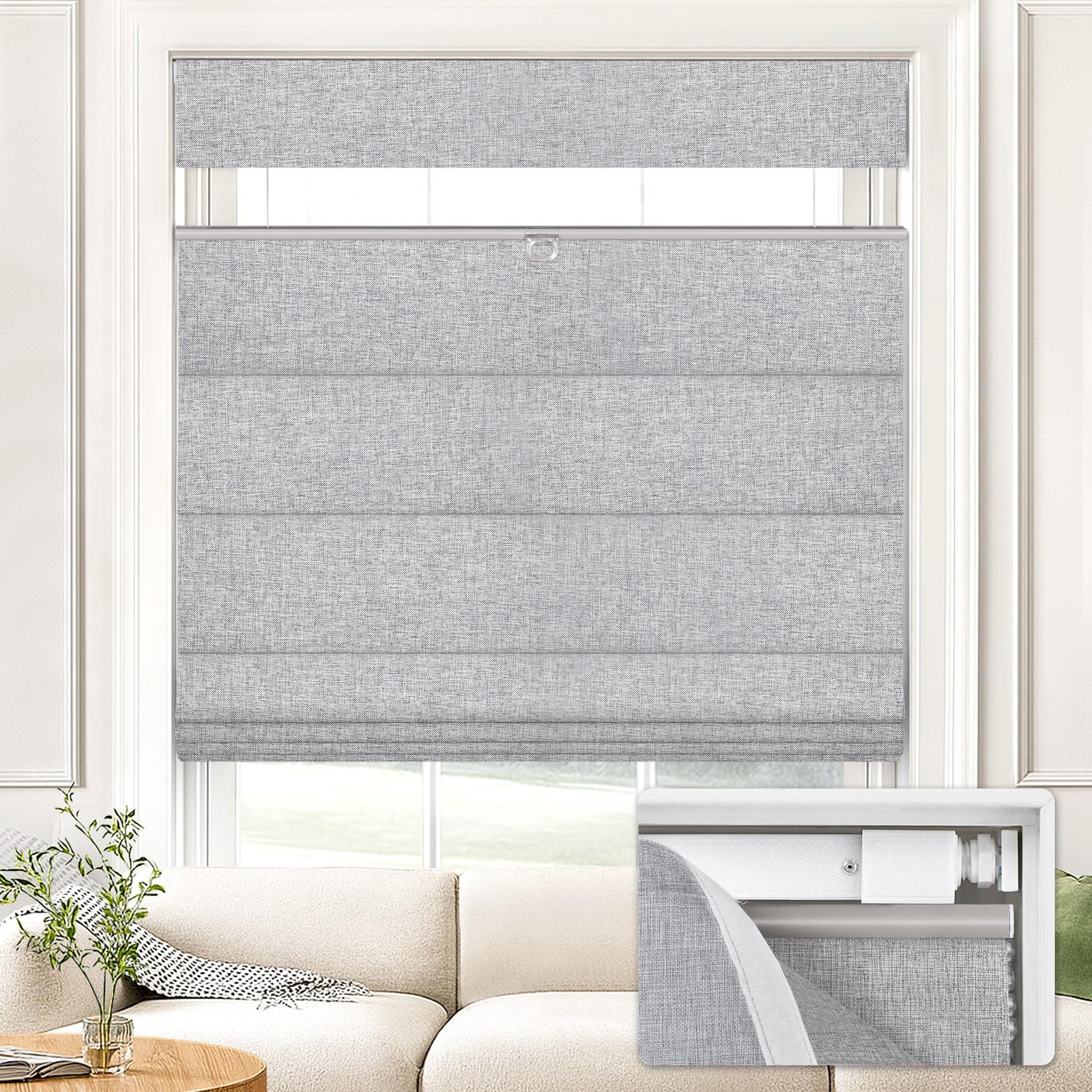 Roman Shades 23″ W x 64″ H Grey 100% Blackout No Drill – Top Down Bottom Up