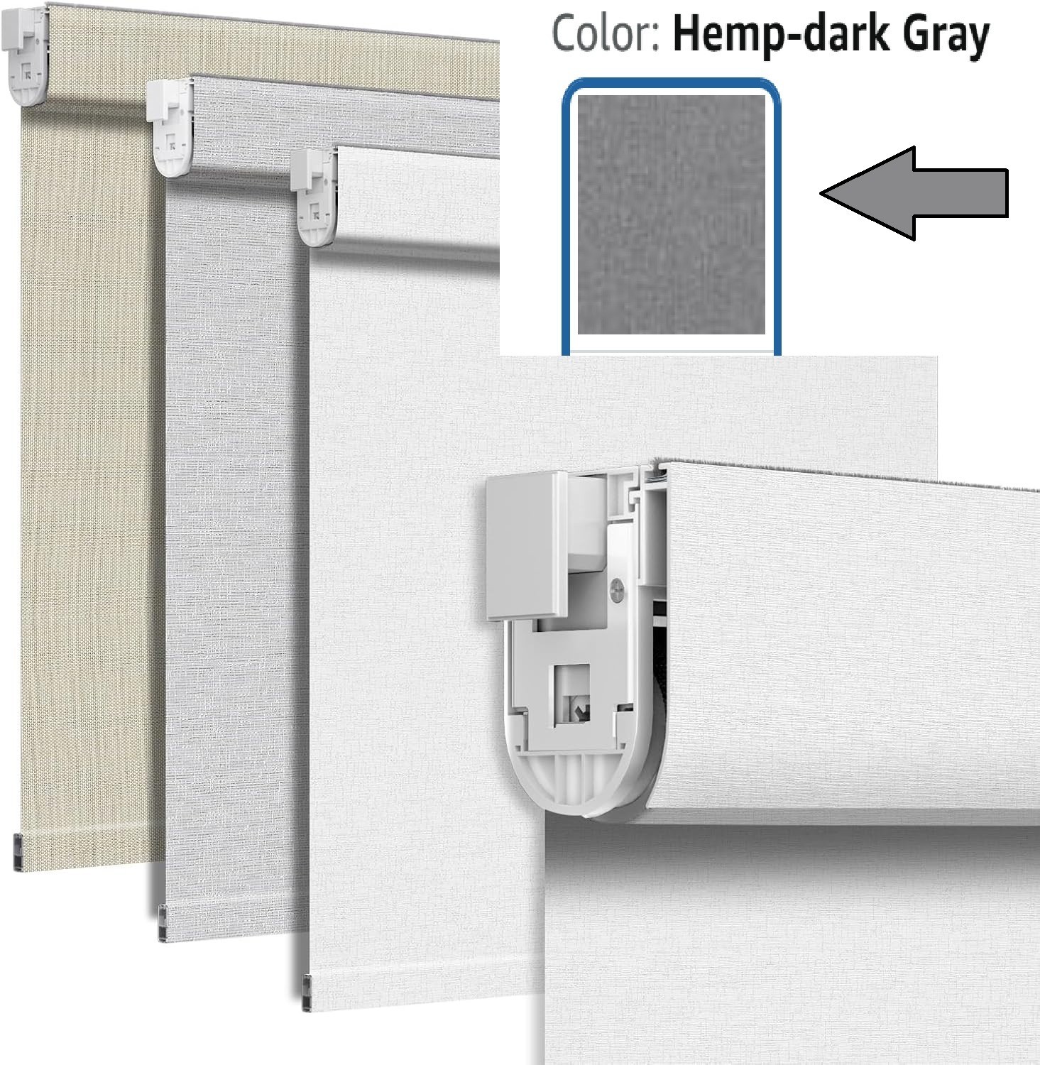 Grandekor No-Drill No-Tools Blackout Roller Shades 35″x100″ HEMP-DARK GRAY BN