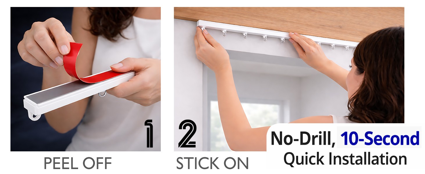Self Adhesive Curtain Track, No Drill Adhesive Curtain Track, Peel and Stick