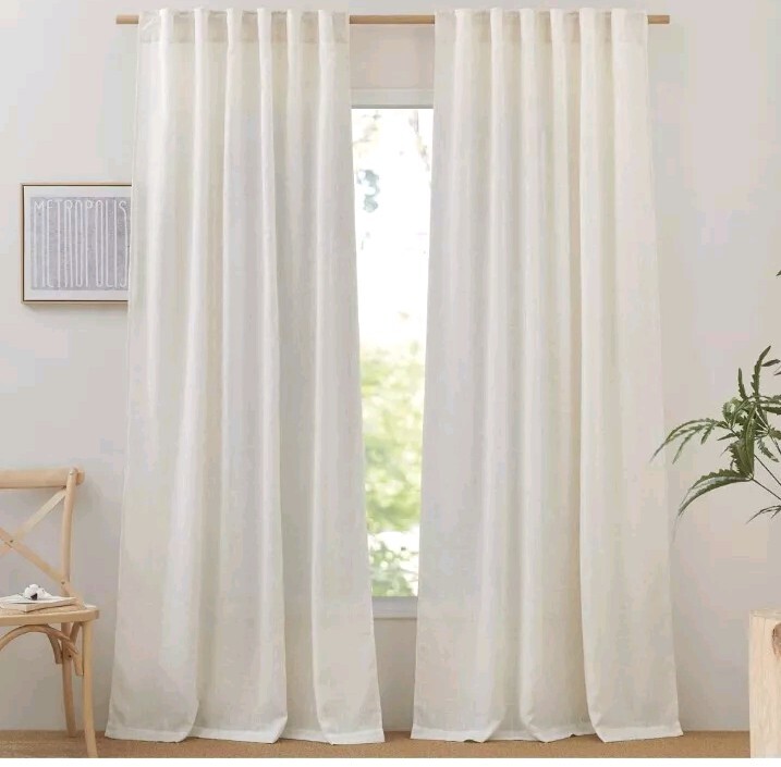 NWT Linen Curtains & Drapes 95 inch 2 Panels, Rod Pocket & Back Tab NEW