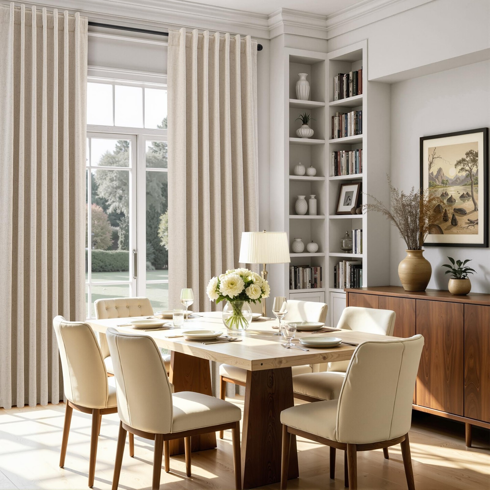 Nanspring Beige 100 Blackout Linen Curtains For Bedroom 120 Inches Long Back