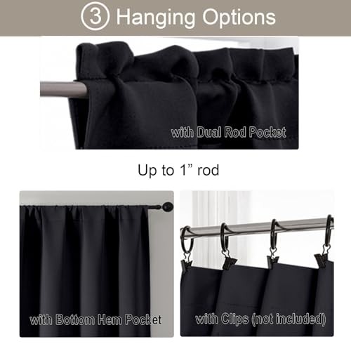 out Curtains for Small Window Treatment, Light 30″W x 36″L (Pack of 2) Black