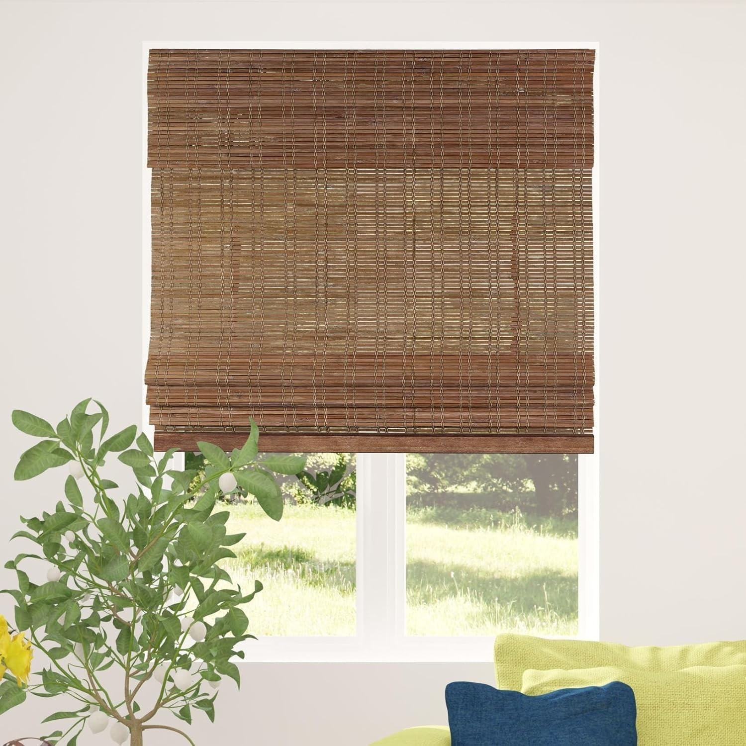 Cordless Bamboo Roman Shade Blind, Light Filtering, 34.5″ W x 48″ H, Ceylon C…
