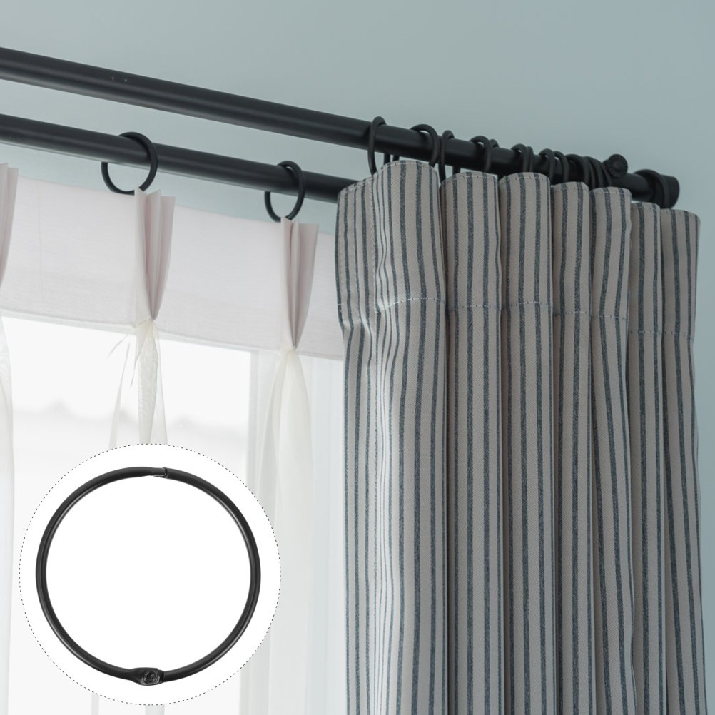 12Pcs Reusable Black Iron Round Curtain Rings for Home Curtains
