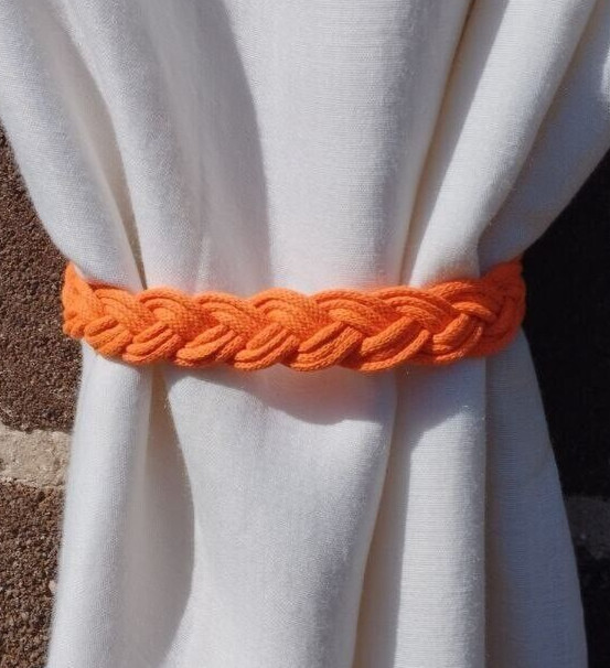 Orange braided Cotton Cord Curtain Tiebacks, Curtain holder, Curtain holdback