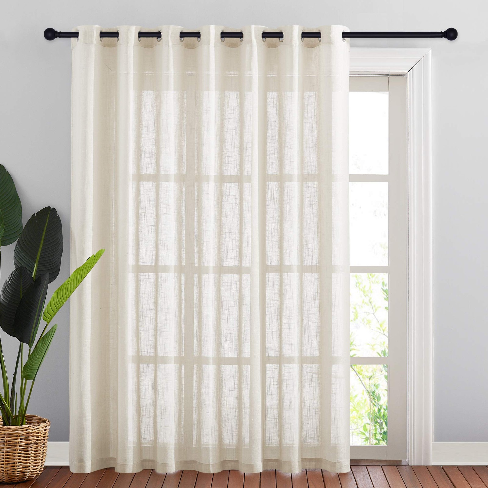 Linen Textured Sheer Curtains – Extra Wide Grommet Semi Voile Curtain Panel W…