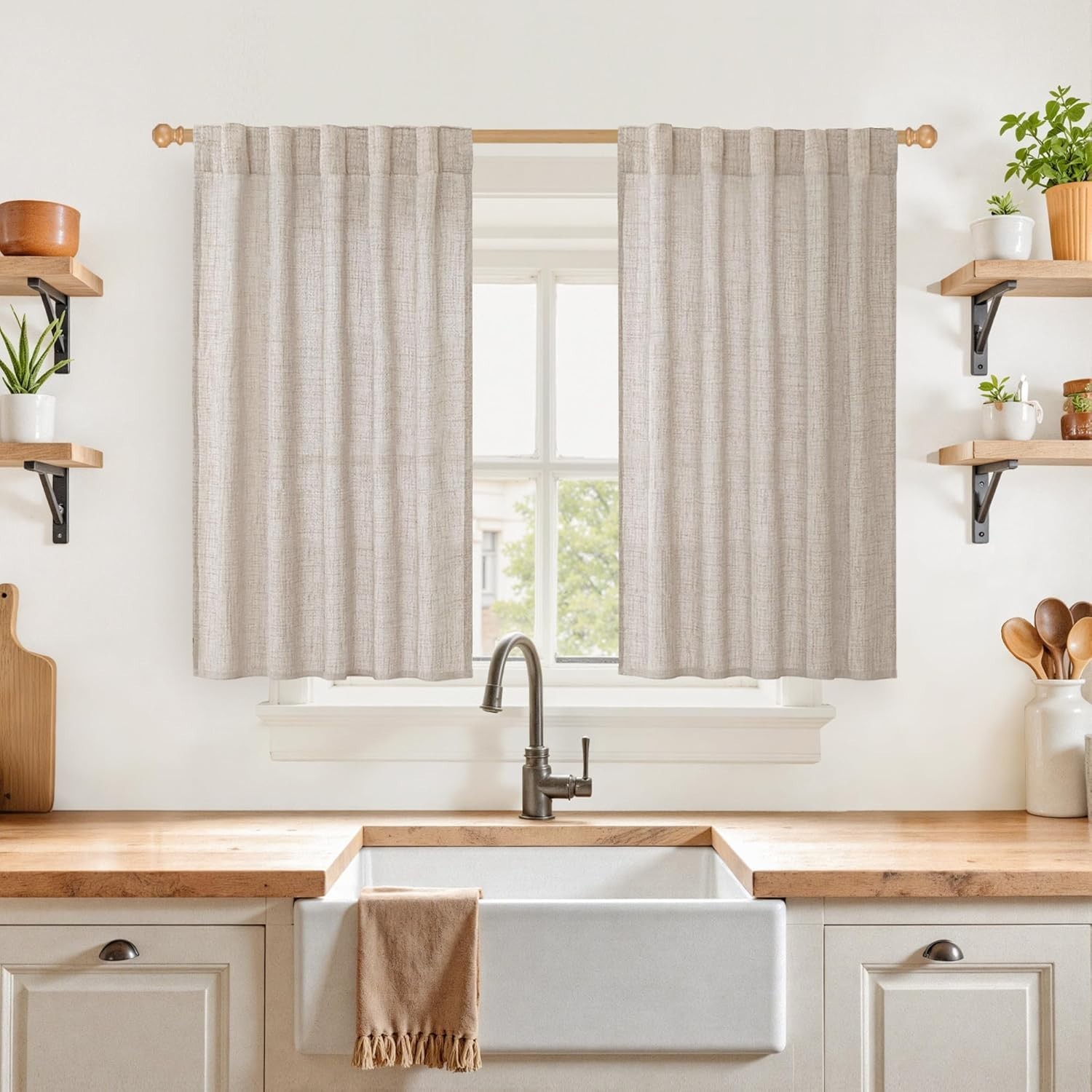 Curtains 40 Inches Long for Kitchen Cafe Window, 42″W x 40″L (Pack of 2) Linen