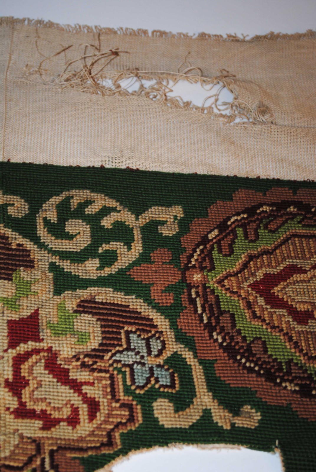 ANTIQUE NEEDLEPOINT TAPESTRY PORTIER FOR DOORWAY OR VALANCE FOR WINDOW