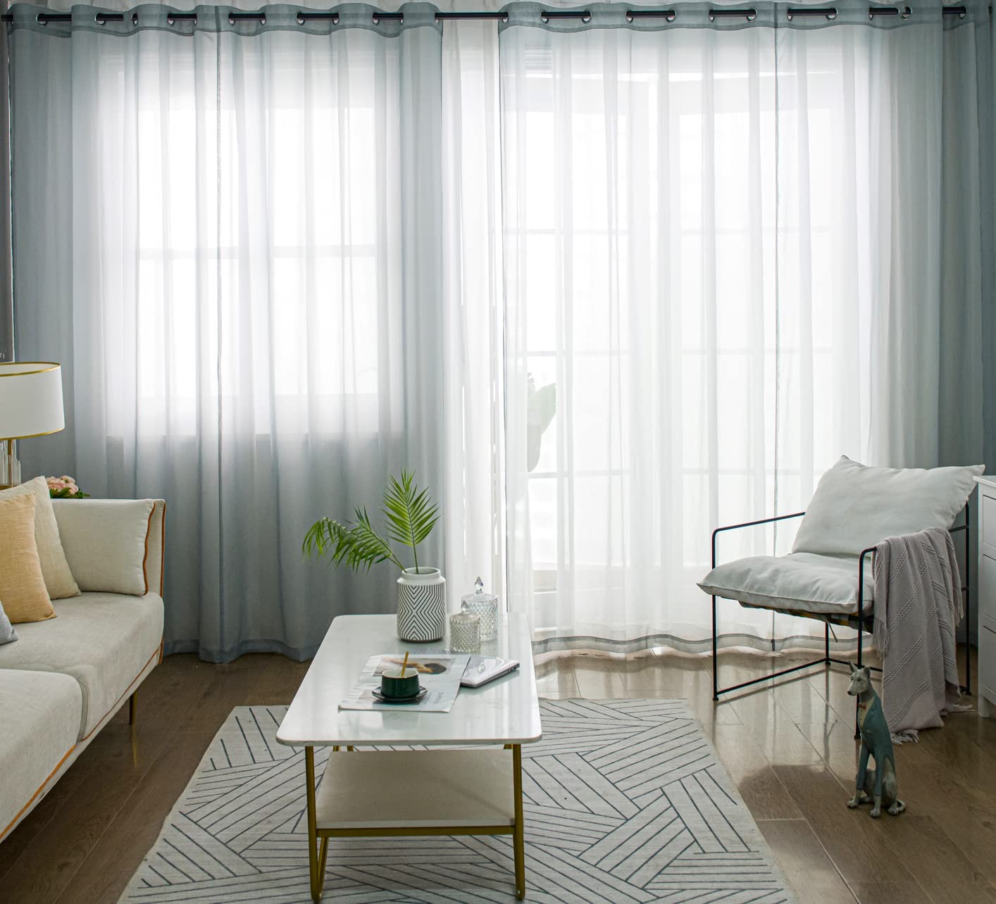 PI Grey Sheer Curtains Grommet Transparent Voile Window Drapes 52×108 in 2 Panel