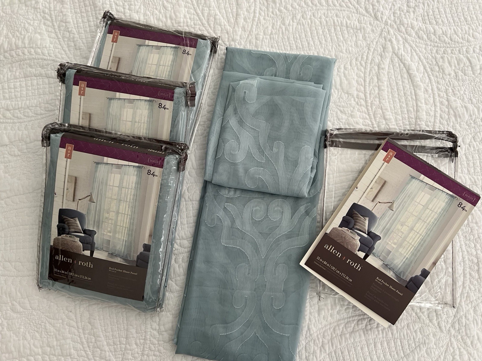 Allen+Roth Rod Pocket Sheer Panels Color Blue Mineral New Never Used GET ALL 4