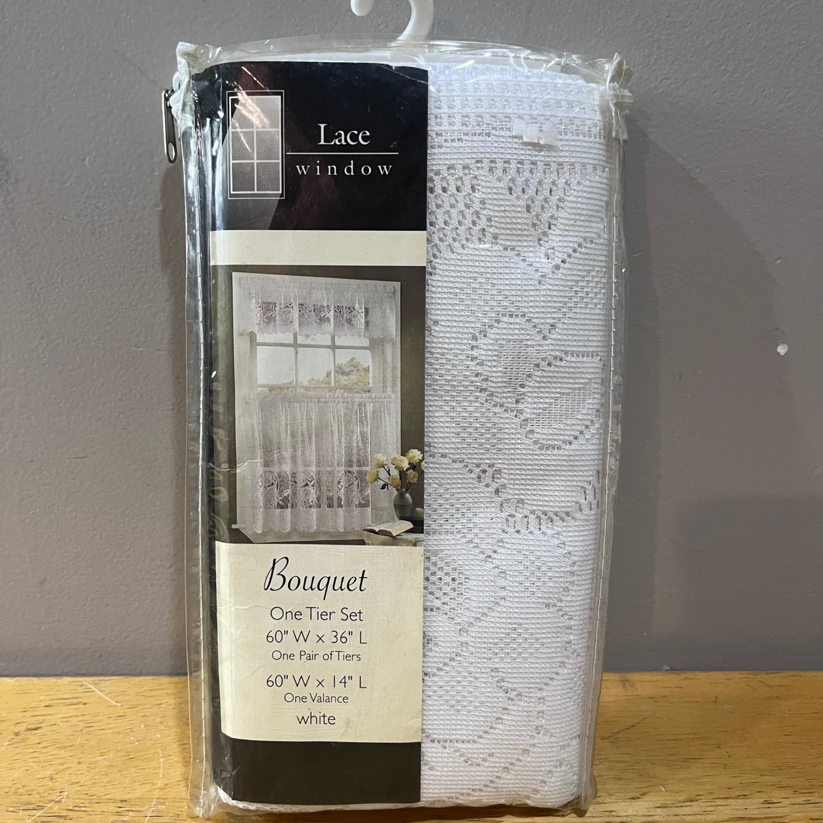 Vtg 2002 S. Lichtenberg Bouquet White Lace Window Curtain Tier & Valance Set 3pc