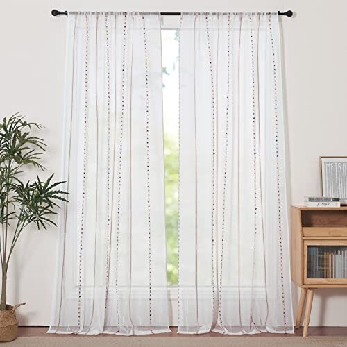 Faux Linen Stripe Pattern Sheer Curtains for W39 x L84 Inch Sheer 16