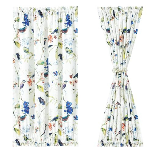 Curtains for Door Window, Birds Print Country Style Light Filtering