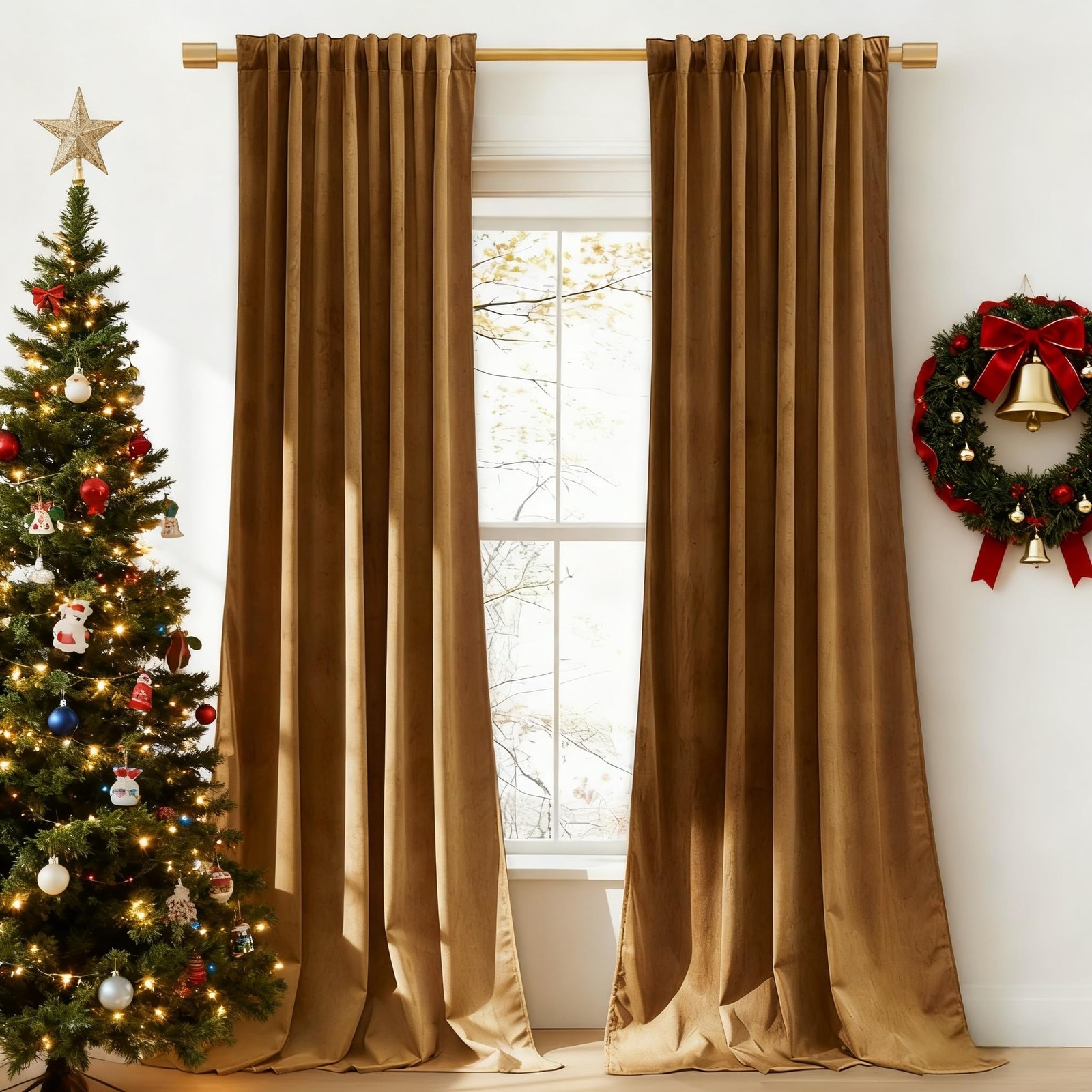 Velvet Curtains 84 inches – Gold Brown Blackout Thermal Insulated Window Drap…