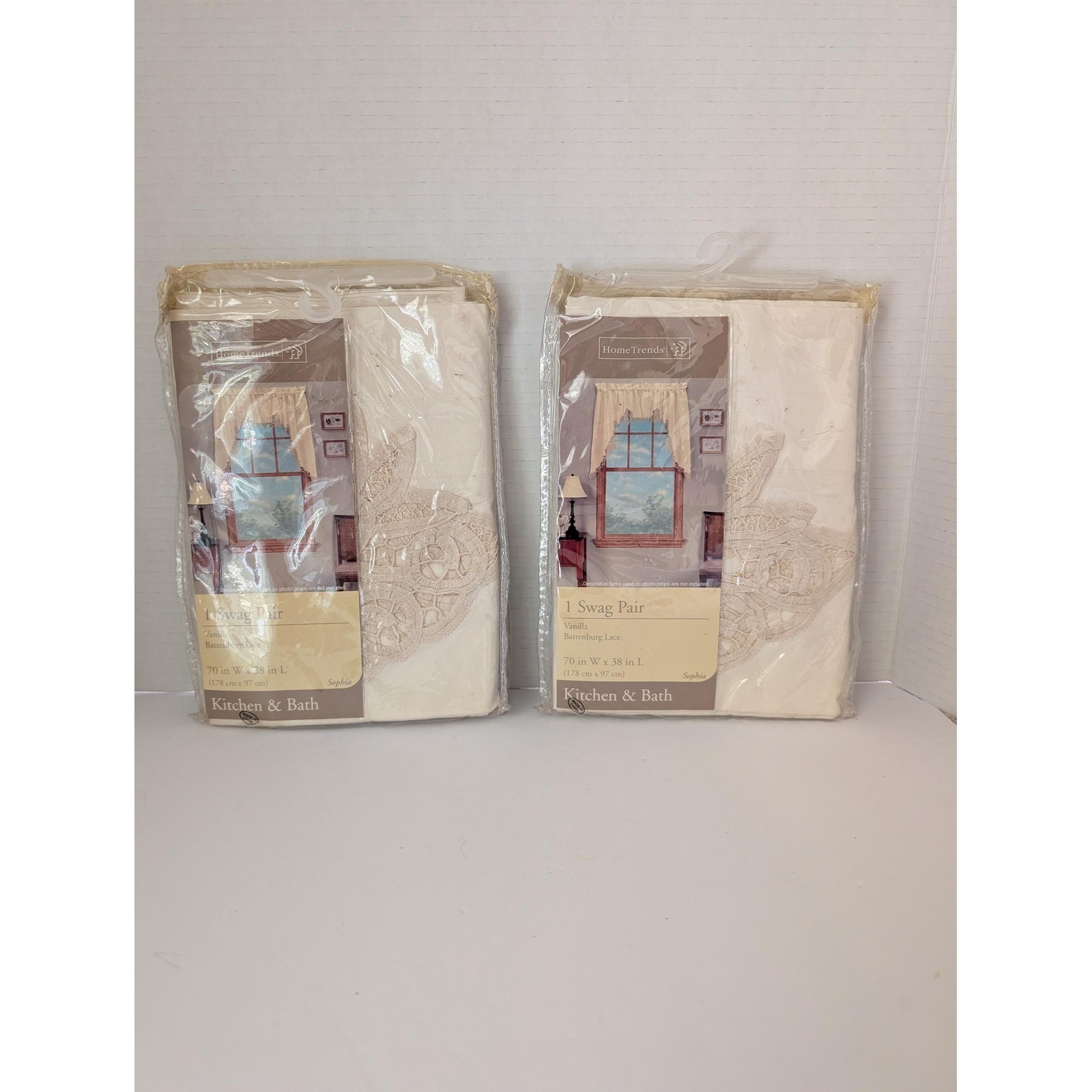 Vintage HomeTrends Sophia lace swag pair of curtains 100% cotton 70×38